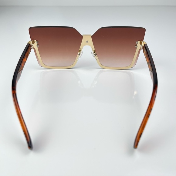 2/$25 SALE Women’s Fashion Square Rimless Sunglasses Cheetah/gold Amber lenses - Picture 4 of 6